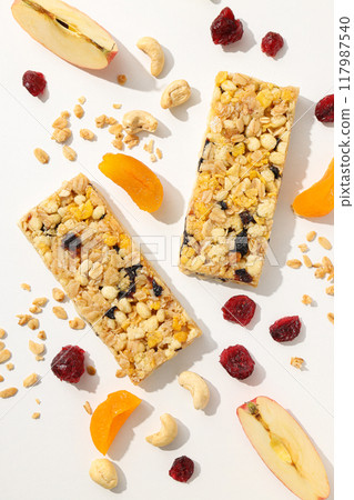 Granola Bars with apple and dried fruit Granola Bars with apple and dried fruit 117987540
