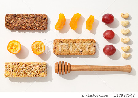 Granola Bars with dried apricots and fruits Granola Bars with dried apricots and fruits 117987548