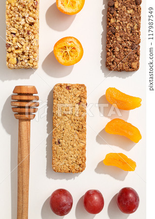 Granola Bars with dried apricots and fruits Granola Bars with dried apricots and fruits 117987549