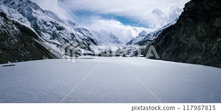 Aerial view of high altitude mountain and lake landscape in tibet, China Aerial view of high altitude mountain and lake landscape in tibet, China 117987815
