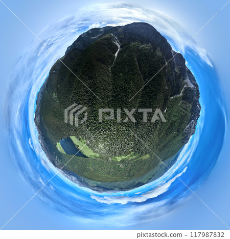 Aerial view of beautiful high altitude forest lake mountain landscape 117987832
