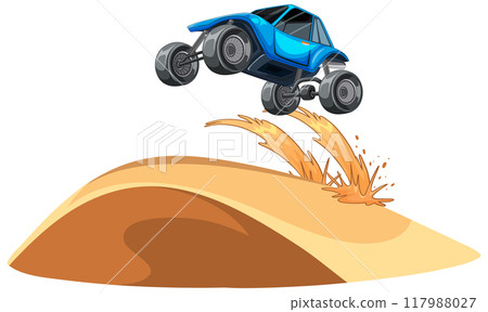 Off-Road Buggy Jumping Over Sand Dune Off-Road Buggy Jumping Over Sand Dune 117988027