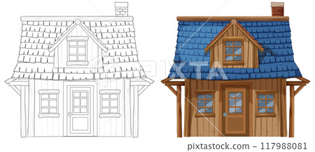 Rustic Wooden House Illustration 117988081
