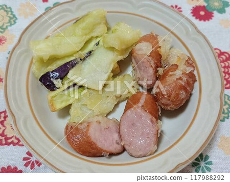 Eggplant and sausage tempura 117988292