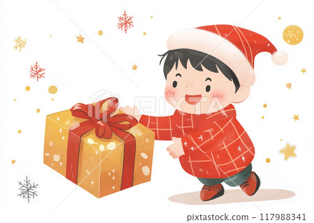 孩子收到聖誕禮物很高興 孩子收到聖誕禮物很高興 117988341