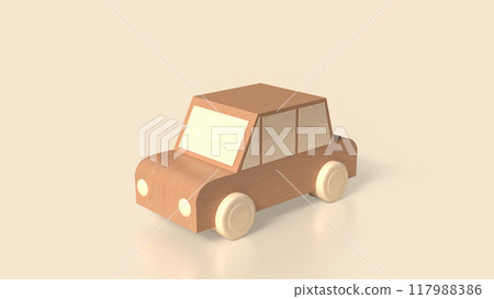The wood car on white background  for transport or automobiles concept 3d rendering. 117988386