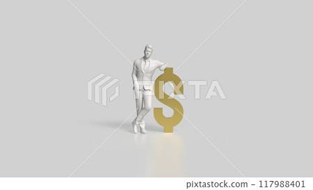 The Business man and gold dollar symbol on white background 3d rendering. 117988401