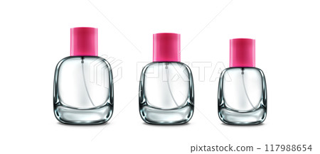 3d fragrance glass bottle. Cosmetic vector mockup 117988654