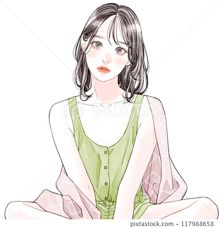 Woman relaxing in room wear Woman relaxing in room wear 117988658