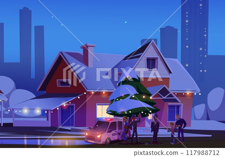 Policeman catch thief in neighborhood house vector 117988712