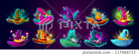 Magic hat for fantasy fairytale witch or wizard Magic hat for fantasy fairytale witch or wizard 117988715