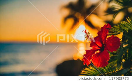 Hibiscus at dusk (AI generated material) 117988773