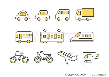 Simple illustration icons of vehicles Simple illustration icons of vehicles 117989084