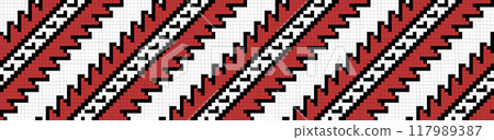 Traditional ornament seamless pattern, geometric style cross stitch embroidery, decorative ethnic texture. Traditional ornament seamless pattern, geometric style cross stitch embroidery, decorative ethnic texture. 117989387