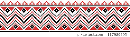 Traditional ornament seamless pattern, geometric style cross stitch embroidery, decorative ethnic texture. 117989395