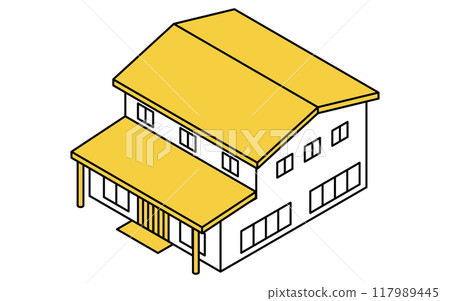 房子，簡單的線條畫等軸圖 117989445