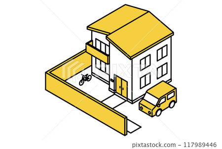 房子,簡單的線條畫等軸圖 房子,簡單的線條畫等軸圖 117989446