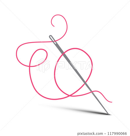 Sewing silver needle with pink thread isolated on white background, vector Sewing silver needle with pink thread isolated on white background, vector 117990066
