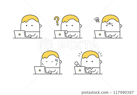 Illustration set of a man using a smartphone Illustration set of a man using a smartphone 117990387