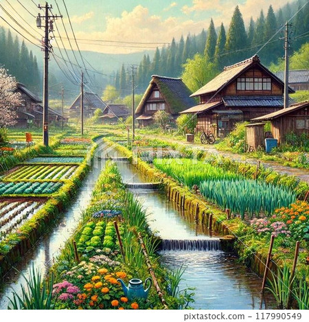 Spring season in the mountain countryside 117990549