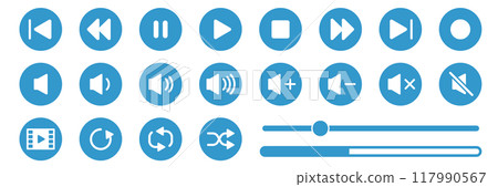 Set of video and music playback operation button icons 117990567