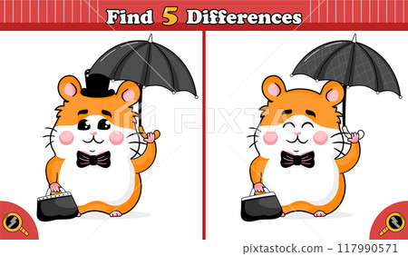 Find 5 differences game - hamster with umbrella Find 5 differences game - hamster with umbrella 117990571