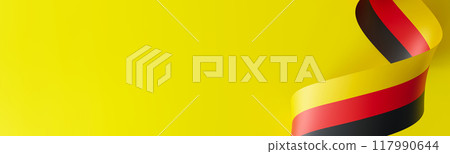 Striking abstract representation of German flag, with black, red, and yellow colors swirling against vibrant yellow background, giving a modern twist to a national symbol. Banner with copy space. 3D. Striking abstract representation of German flag, with black, red, and yellow colors swirling against vibrant yellow background, giving a modern twist to a national symbol. Banner with copy space. 3D. 117990644