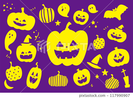 Yellow jack-o-lantern illustration set Yellow jack-o-lantern illustration set 117990907