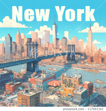 Aerial view of New York City with the word "New York" written on it Aerial view of New York City with the word "New York" written on it 117991162