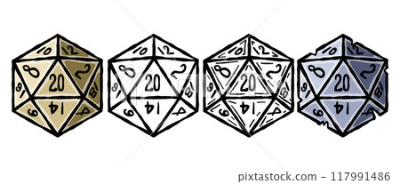 Set of D20 Dice. DND board Game. Tabletop fantasy icosahedron collection with 20 side 117991486