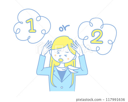 Illustration material: Business woman worried about which choice to make 117991636