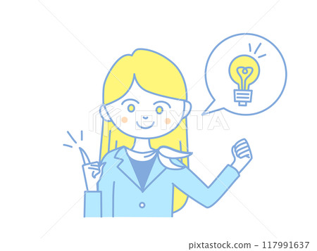 Illustration material: A happy businesswoman who has come up with a good idea 117991637