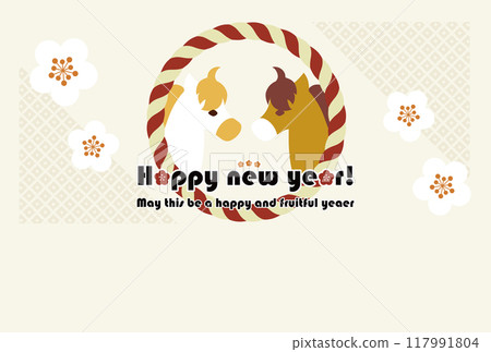 New Year's card postcard material with an illustration of the horse motif for the year of the horse in 2026, Japanese style New Year's card postcard material with an illustration of the horse motif for the year of the horse in 2026, Japanese style 117991804