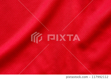 Red sports clothing fabric football shirt jersey texture background Red sports clothing fabric football shirt jersey texture background 117992112