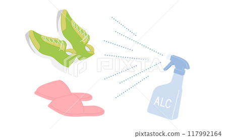 Measures against athlete's foot: Spray disinfectant alcohol on shoes and slippers 117992164