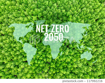Net Zero target for 2050. Business strategy for reducing greenhouse gas emissions. Climate neutrality. Sustainable future. Green business roadmap to 2050. Corporate commitment to net zero emissions. Net Zero target for 2050. Business strategy for reducing greenhouse gas emissions. Climate neutrality. Sustainable future. Green business roadmap to 2050. Corporate commitment to net zero emissions. 117992216