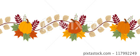 Autumn seamless border with pumpkins. 117992249