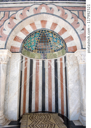 Arabic mosaic tile details on al-Aqsa mosque, Dome of the Rock Arabic mosaic tile details on al-Aqsa mosque, Dome of the Rock 117992521
