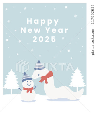 Snowman and snake New Year's card Snowman and snake New Year's card 117992635