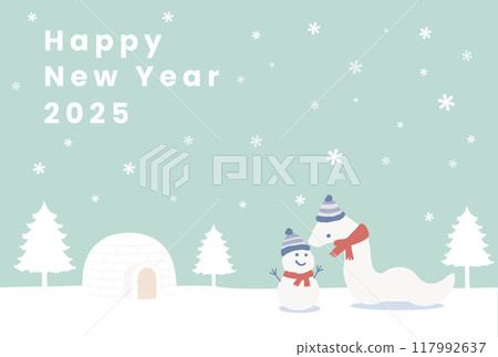 雪人與蛇的新年賀卡 117992637