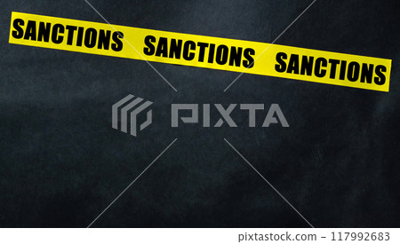 Warning Tape With Text Sanctions 117992683