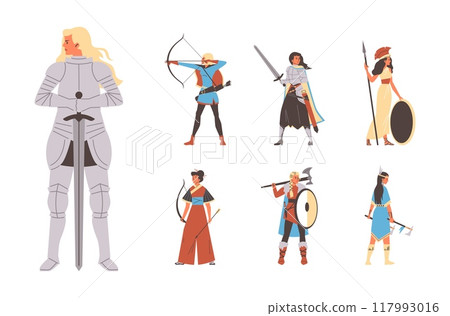 Diverse cultural warrior women vector set Diverse cultural warrior women vector set 117993016