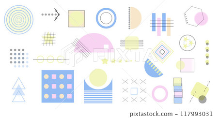 Abstract trendy geometric shapes. Modern elements for cover design, poster, print, template. Bauhaus memphis design. Vector illustration Abstract trendy geometric shapes. Modern elements for cover design, poster, print, template. Bauhaus memphis design. Vector illustration 117993031