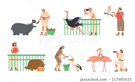 Animal care and observation vector illustrations in flat style. 117993035