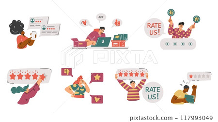 Positive or negative feedback, customer review dislike or like rating, choosing satisfaction rating on app vector set 117993049