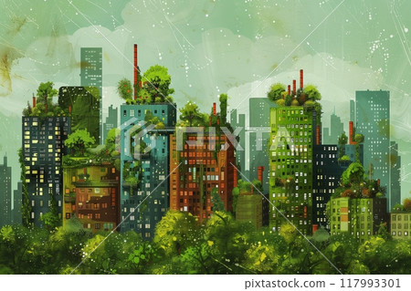 In a bustling urban environment, a community comes together to grow vertical gardens on towering skyscrapers, transforming the cityscape with greenery , culture of possibility 117993301