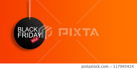 Black Friday sale tag. black friday sale sign on orange background. wide web banner. advertising 117993424
