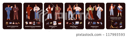 Historical to modern generations vector set 117993593