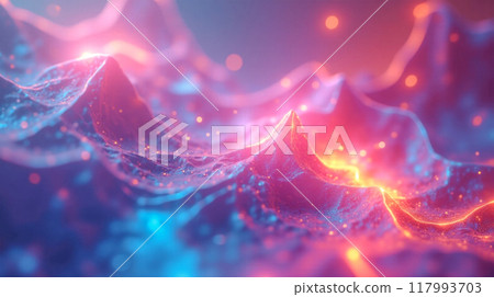 Vibrant 3D Neon Glow Waves Abstract Background in Blue and Pink, Dynamic Ripple Effect with Luminous Highlights for Creative Design or Digital Wallpaper Vibrant 3D Neon Glow Waves Abstract Background in Blue and Pink, Dynamic Ripple Effect with Luminous Highlights for Creative Design or Digital Wallpaper 117993703