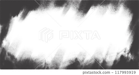 Halftone background with dotted texture. Vector gradient grunge frame. Noisy comic pattern. Vintage fade black border. Abstract old gritty screentone. Halftone background with dotted texture. Vector gradient grunge frame. Noisy comic pattern. Vintage fade black border. Abstract old gritty screentone. 117993919